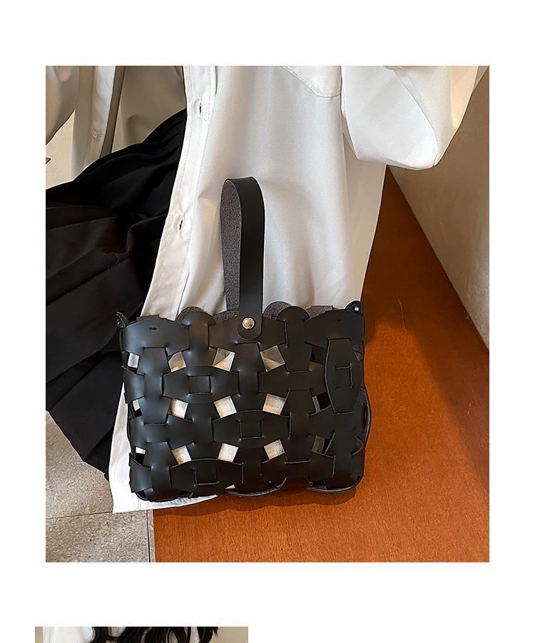 Cutout Woven Bucket Bag