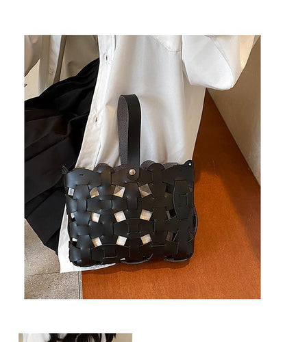 Cutout Woven Bucket Bag