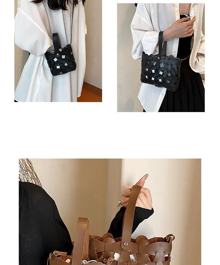 Cutout Woven Bucket Bag
