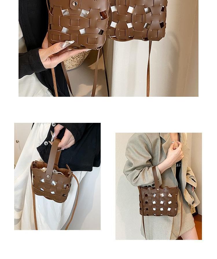 Cutout Woven Bucket Bag
