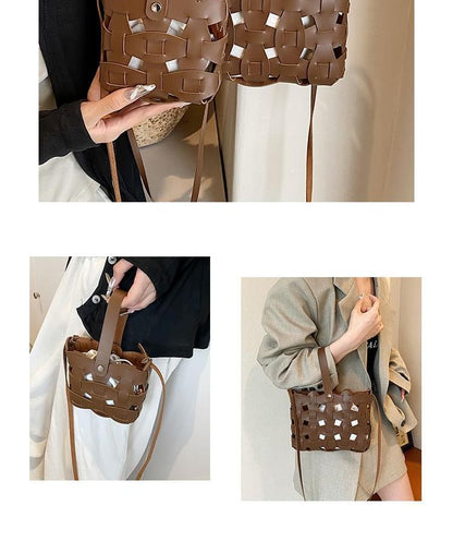 Cutout Woven Bucket Bag