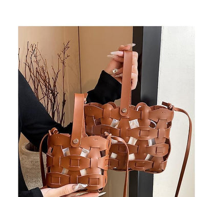 Cutout Woven Bucket Bag