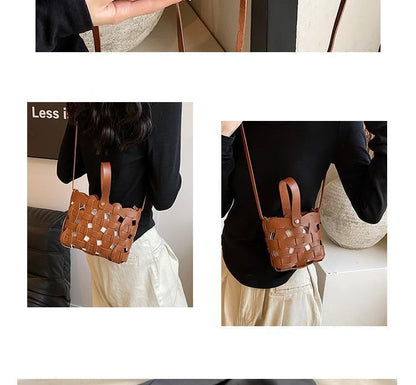 Cutout Woven Bucket Bag