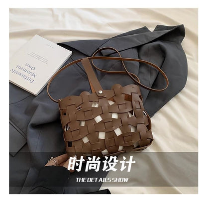 Cutout Woven Bucket Bag