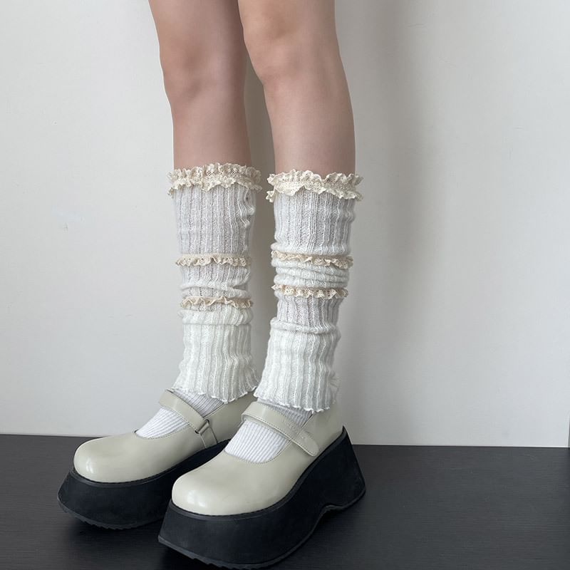 Lace Trim Knit Leg Warmers