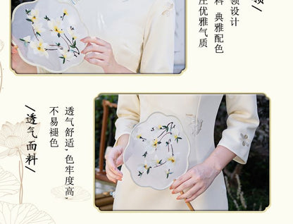 3/4 Sleeve Floral Embroidered Midi Sheath Qipao