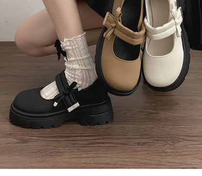 Platform Plain Bow Mary Jane Shoes