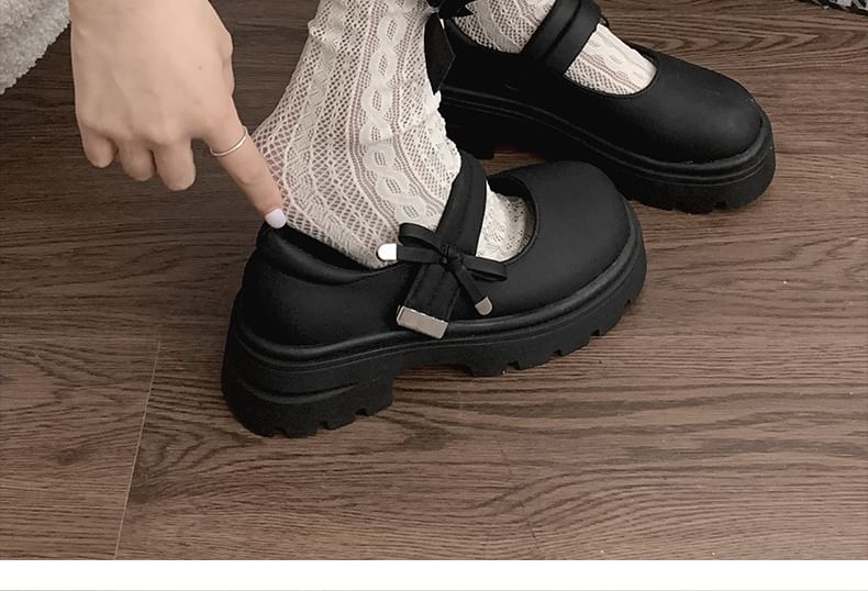 Platform Plain Bow Mary Jane Shoes