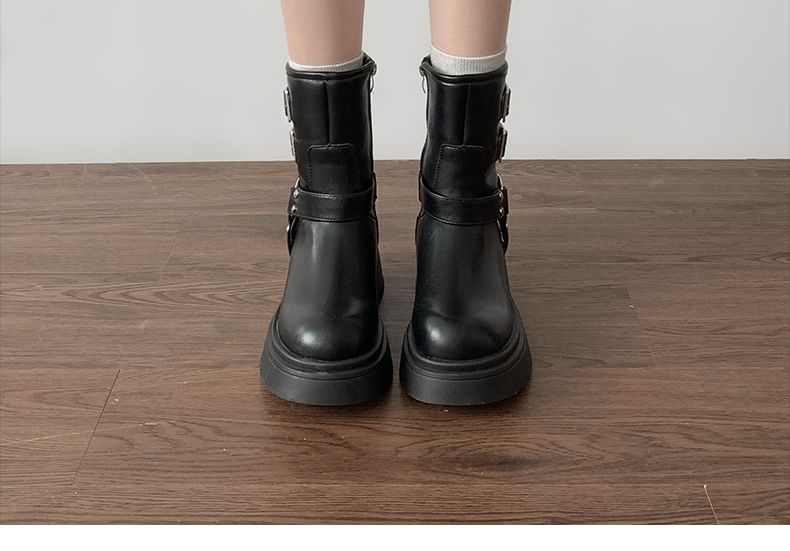 Platform Plain Buckled Short Boots