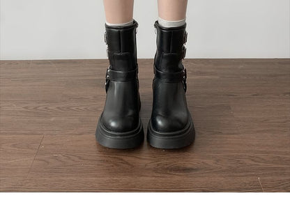 Platform Plain Buckled Short Boots