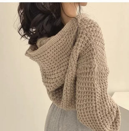 Crochet-Knit Hooded Zipper Cardigan