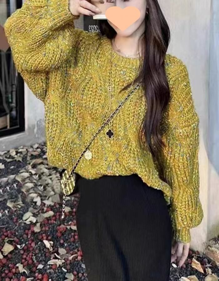 Oversized Bubble-Sleeve Crochet-Knit Sweater in 5 Colors