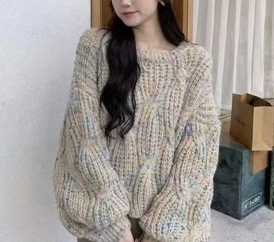 Oversized Bubble-Sleeve Crochet-Knit Sweater in 5 Colors