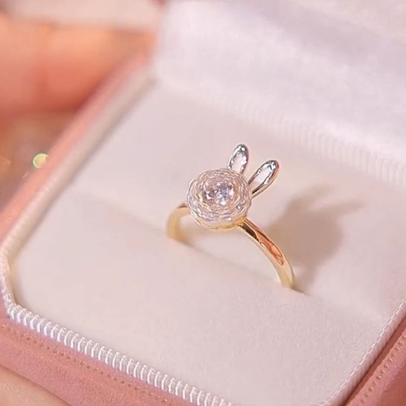 Rabbit Rhinestone Alloy Open Ring / Pendant Necklace