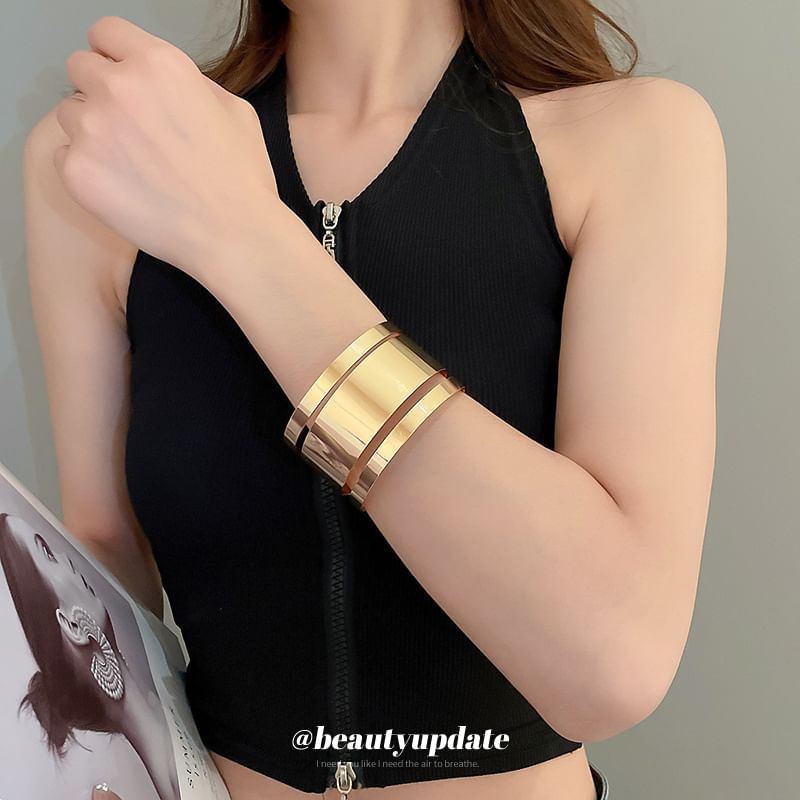 Layered Polished Alloy Open Bangle