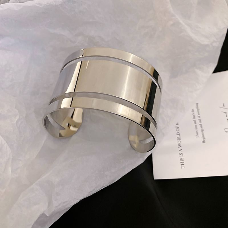 Layered Polished Alloy Open Bangle