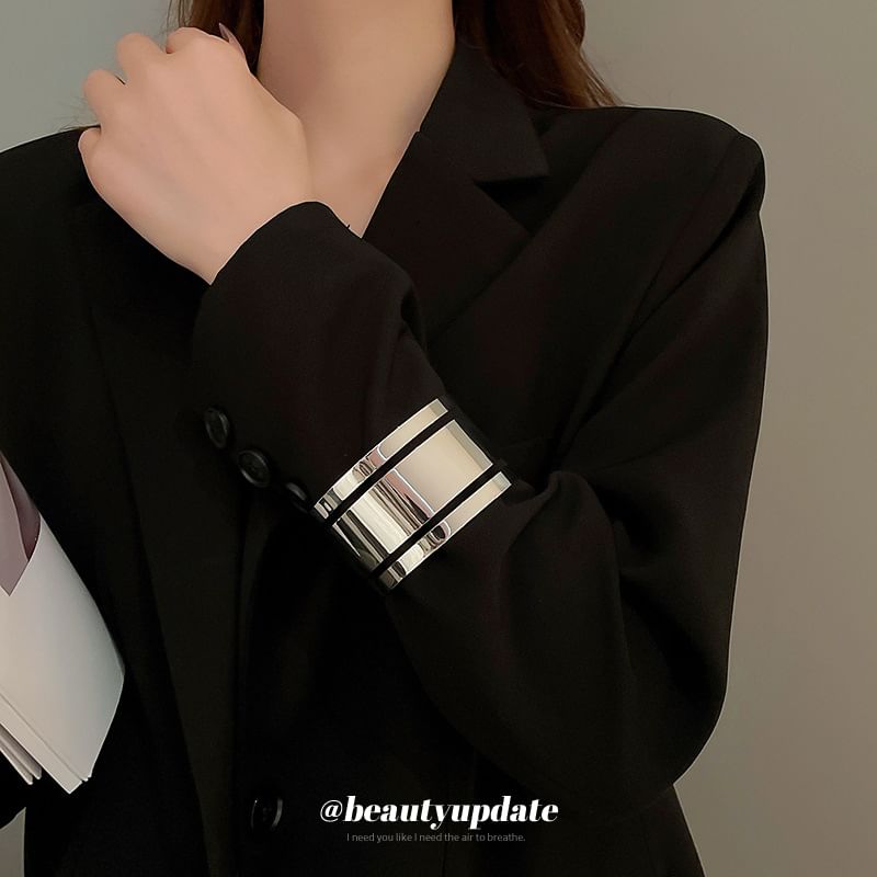 Layered Polished Alloy Open Bangle