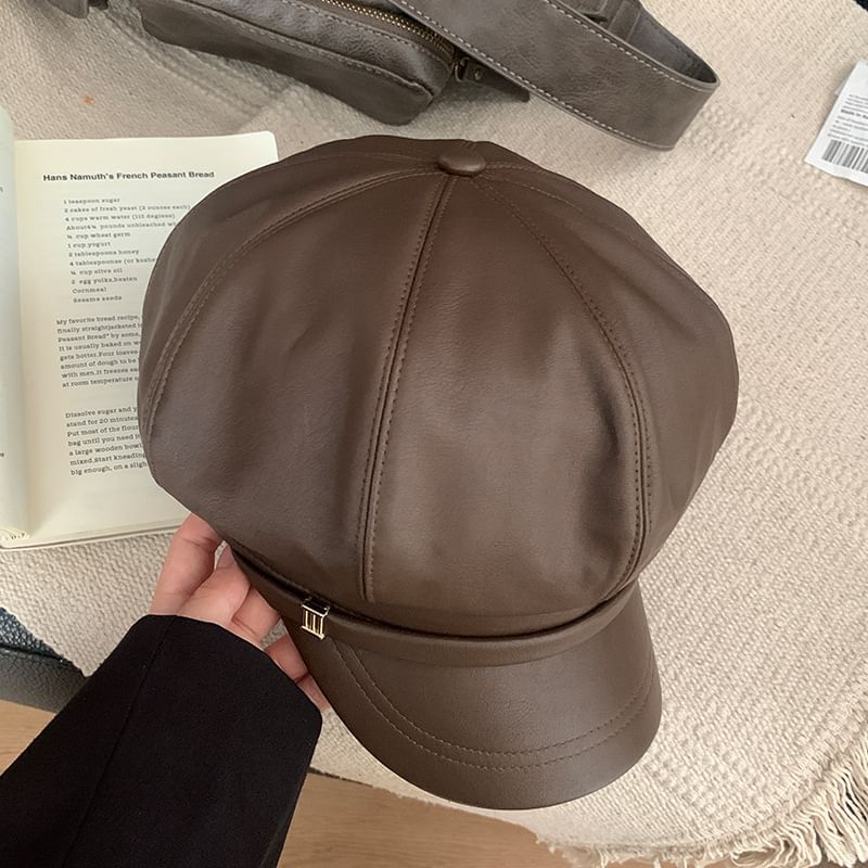 Faux Leather Newsboy Cap