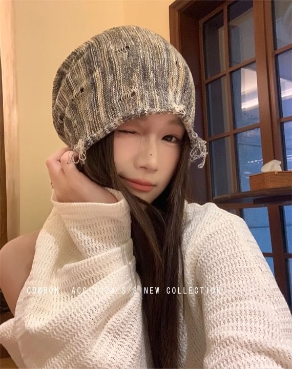 Distressed Frayed Beanie