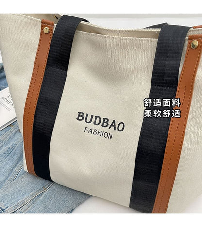 Bag Block Color Canvas Lettering Tote Print