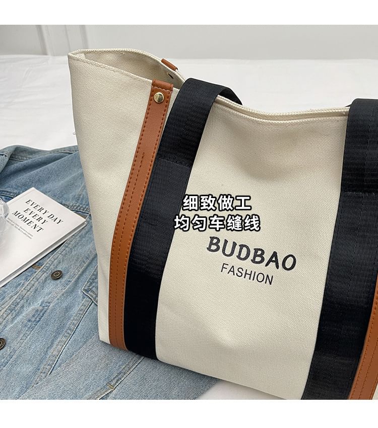 Bag Block Color Canvas Lettering Tote Print