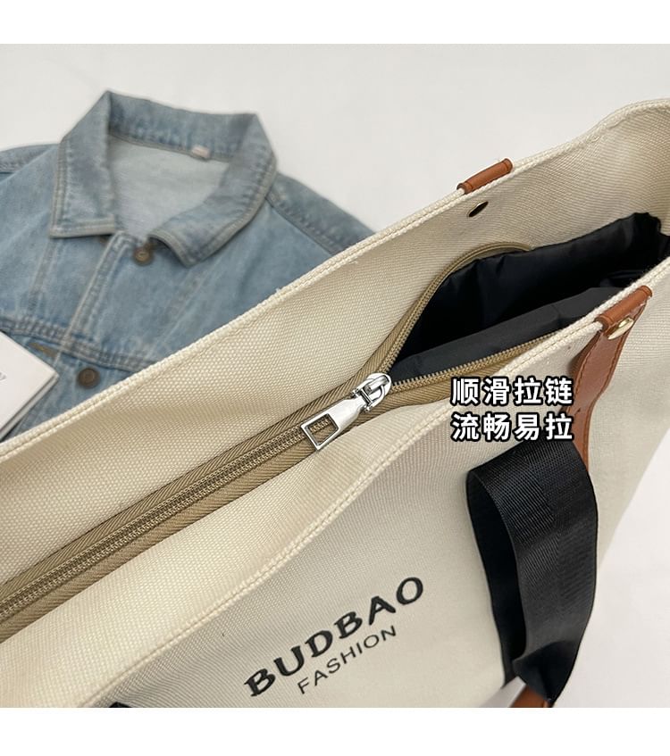 Bag Block Color Canvas Lettering Tote Print