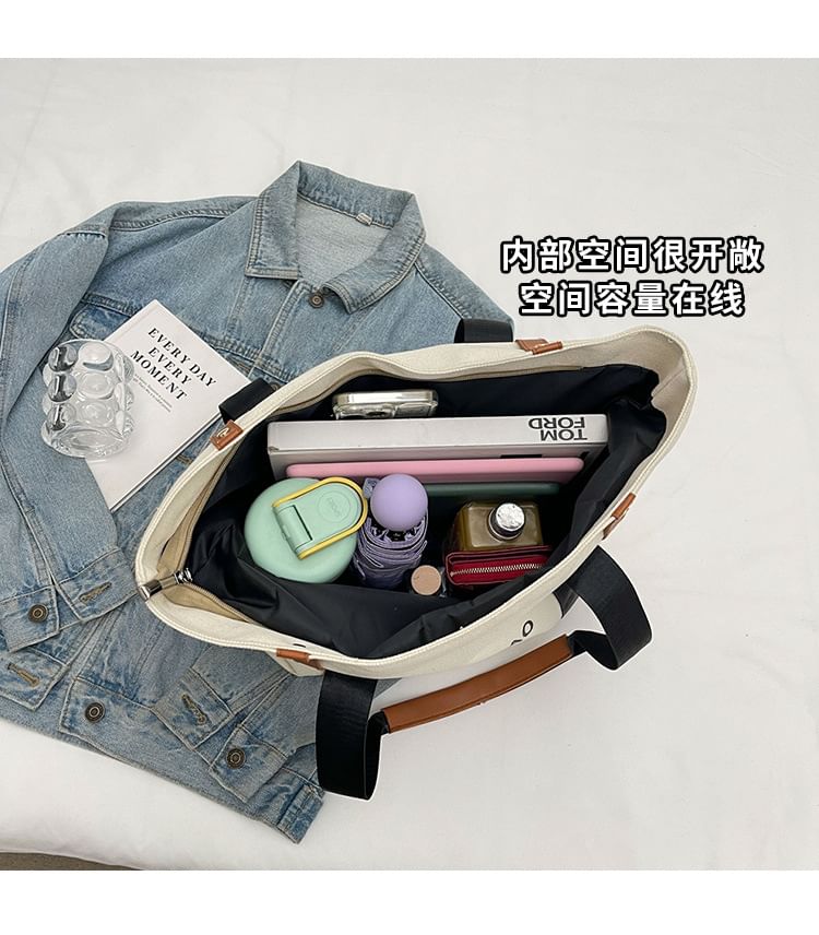 Bag Block Color Canvas Lettering Tote Print