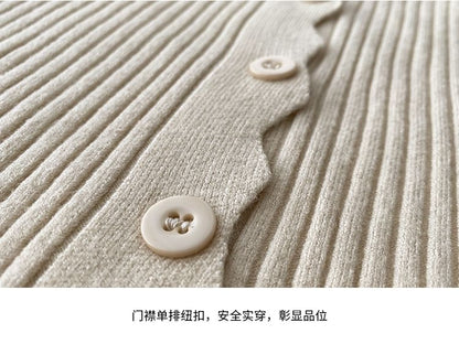 V-Neck Ribbed Button-Up Cardigan
