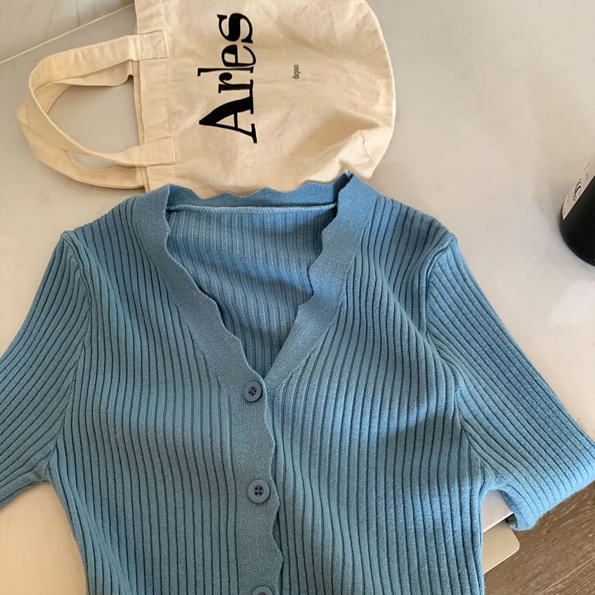 V-Neck Ribbed Button-Up Cardigan