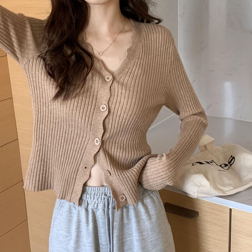V-Neck Ribbed Button-Up Cardigan
