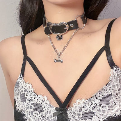 Faux Leather Paw Heart Buckle Choker