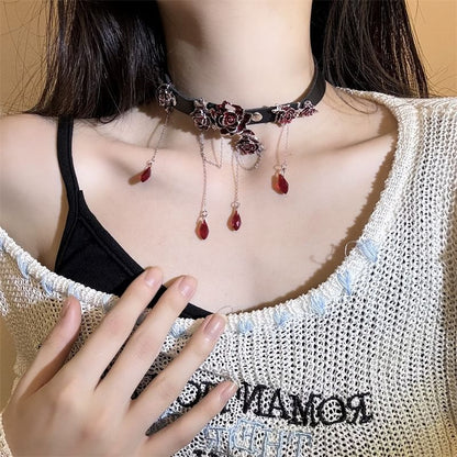 Rhinestone Faux Leather Choker