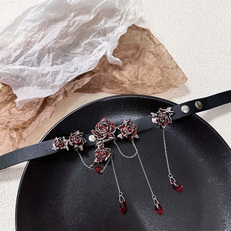 Rhinestone Faux Leather Choker