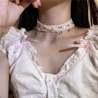 Ribbon Accent Heart Cutout Choker