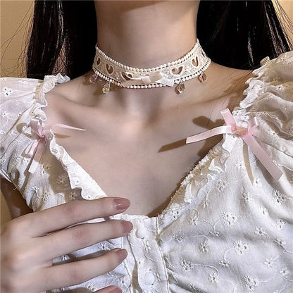 Ribbon Accent Heart Cutout Choker