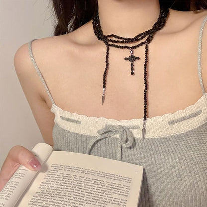 Beaded Cross Layered Necklace