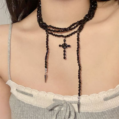 Beaded Cross Layered Necklace