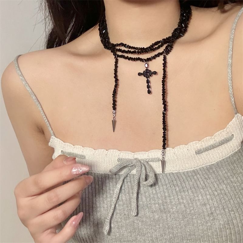 Beaded Cross Layered Necklace
