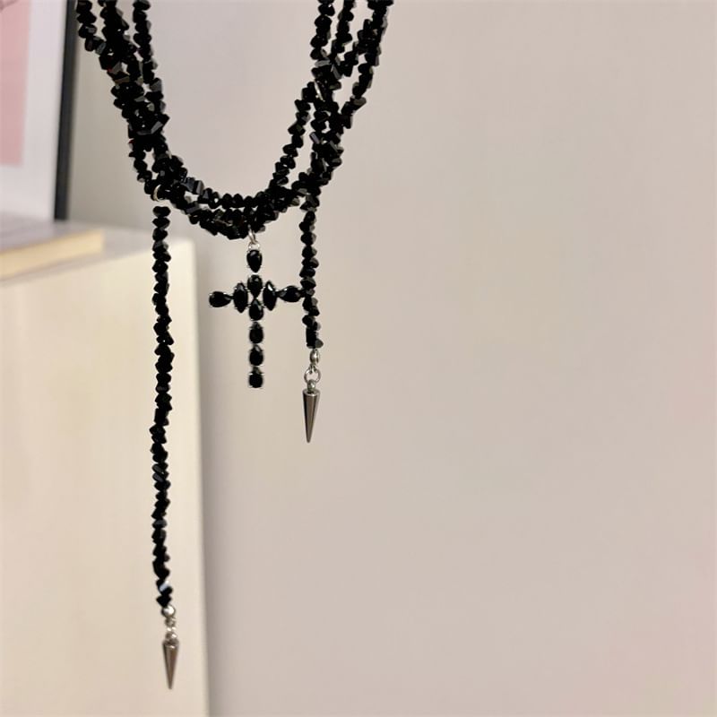 Beaded Cross Layered Necklace