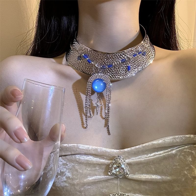 Metallic Rhinestone Lariat Choker
