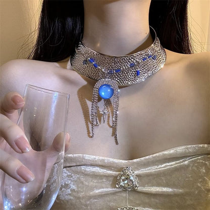 Metallic Rhinestone Lariat Choker