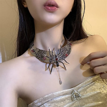 Metallic Rhinestone Lariat Choker