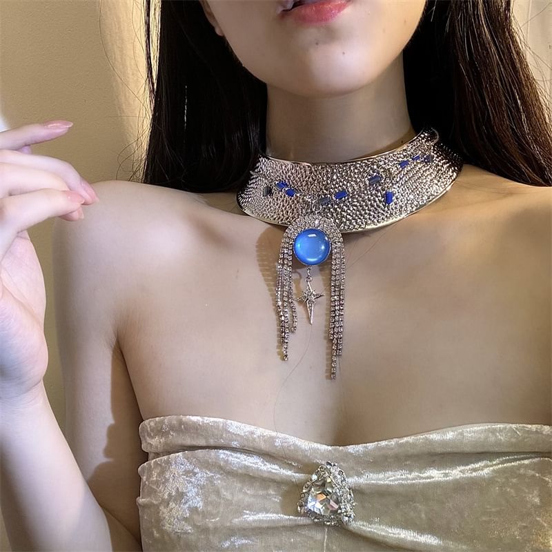 Metallic Rhinestone Lariat Choker