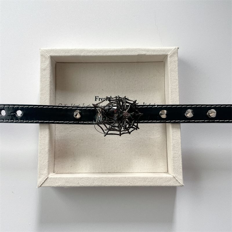 Spiderweb Spike Stud Faux Leather Choker