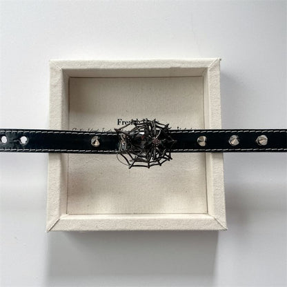 Spiderweb Spike Stud Faux Leather Choker