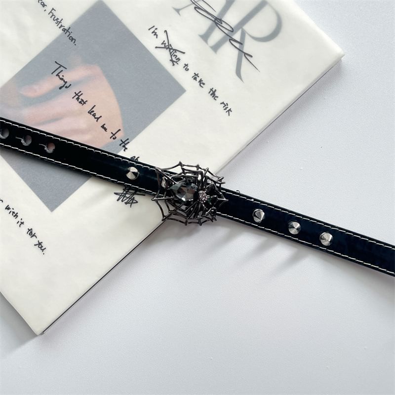 Spiderweb Spike Stud Faux Leather Choker