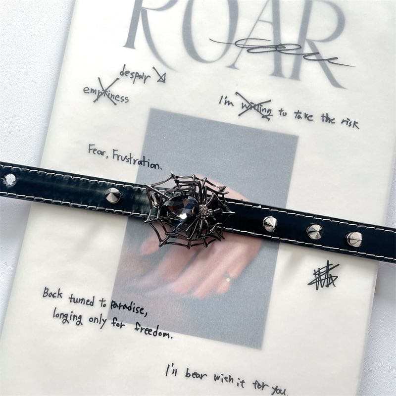 Spiderweb Spike Stud Faux Leather Choker