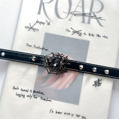 Spiderweb Spike Stud Faux Leather Choker
