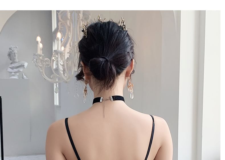 Spaghetti Strap Notch Neck Sequin Floral Accent Mesh A-Line Evening Gown