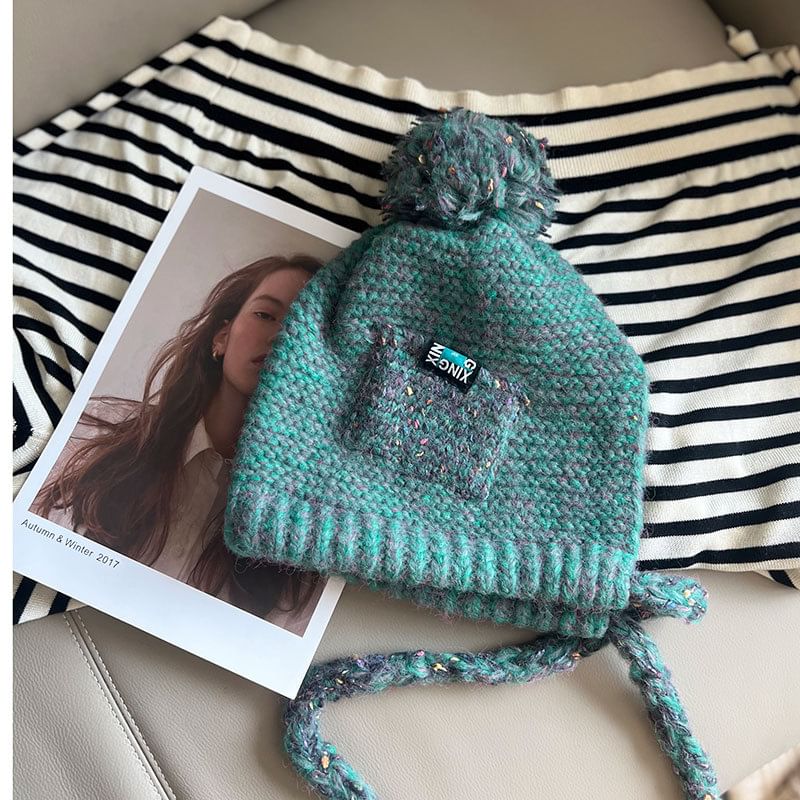 Melange Pom Pom Earflap Hat